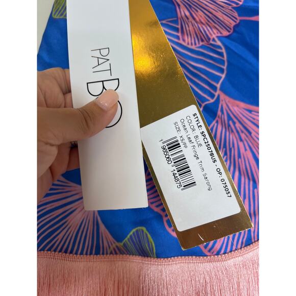 NWT PatBo Ocean Leaf Fringe Trim Pull-On Bathing Suit Sarong Blue Size: XS - Picture 4 of 7